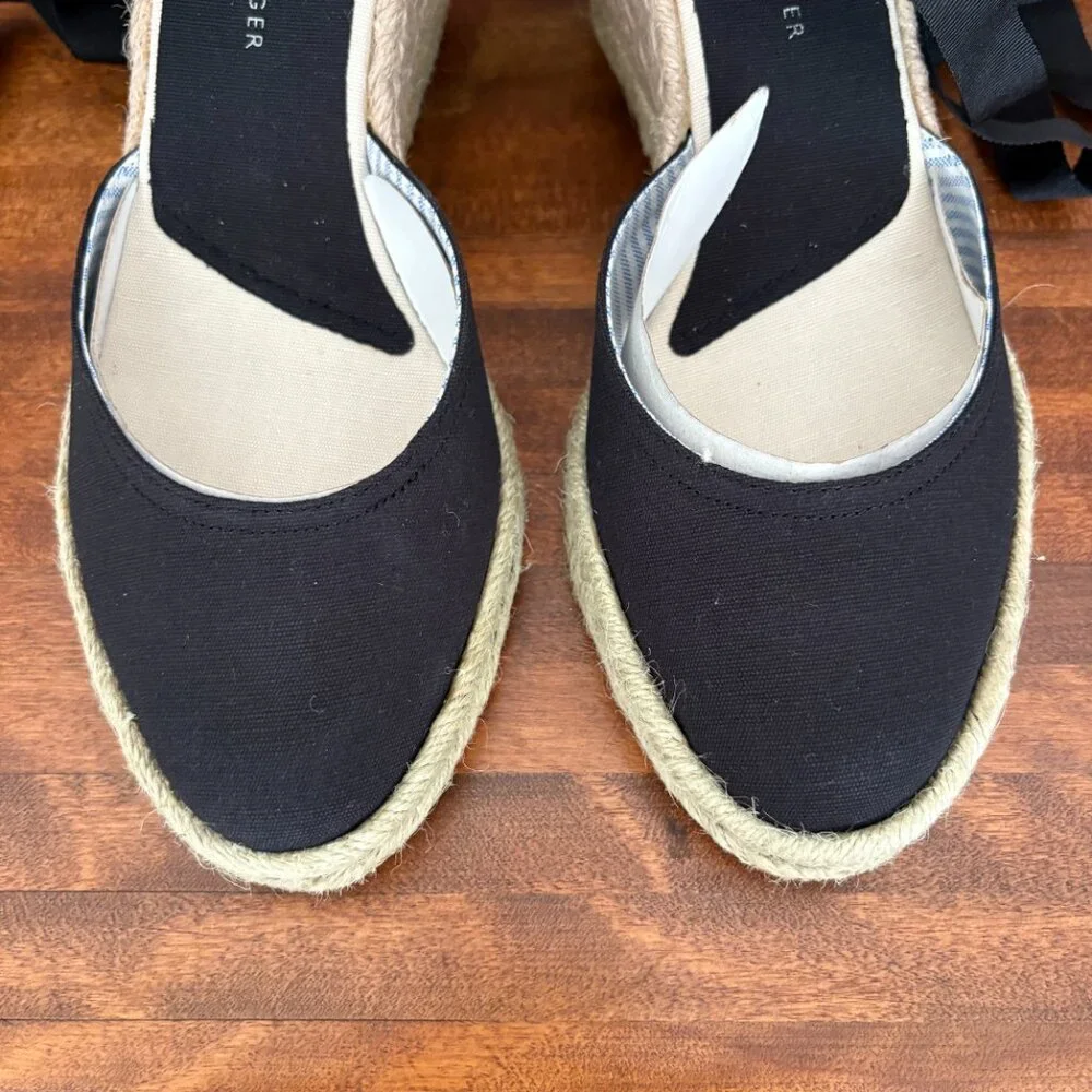 Tommy Hilfiger Women's Black and Beige Espadrille Strappy Lace Up Boho  8